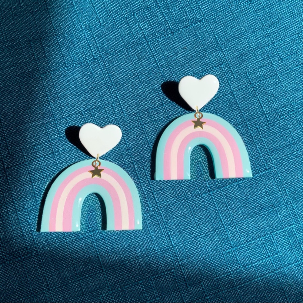 Bi pride rainbow cloud or heart dangle earrings - Picture 5 of 15